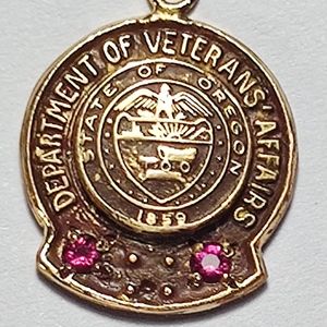 Dept. Of Veteran Affairs State of Oregon Service Award Charm 10k Gold 2 Rubies